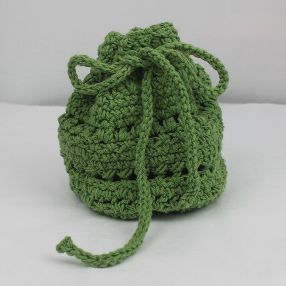 Green Crochet Patterned Drawstring Pouch Bag - Picture 11 of 14